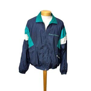 Vintage Champion nylon windbreaker teal blue color blocked Size L